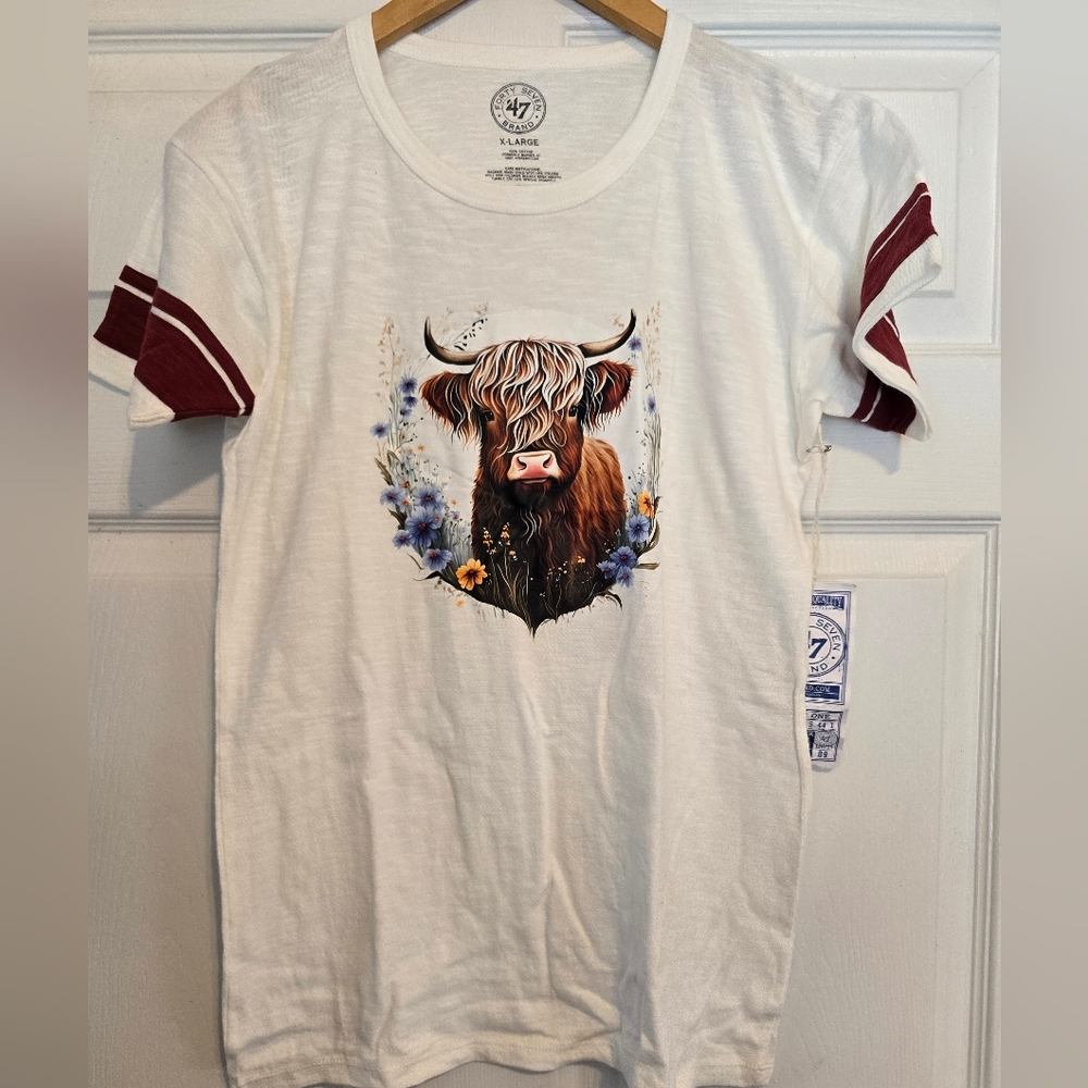 White T-Shirt with Highland Cow Print